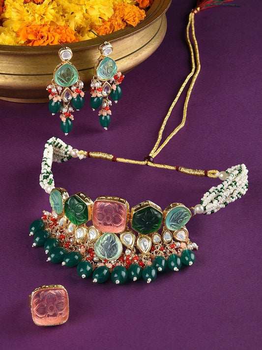 Gold-Plated Stone Studded Jewellery Set