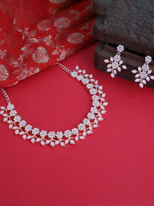 Women Rose Gold-Plated White & Pink Crystal-Studded Jewellery Set