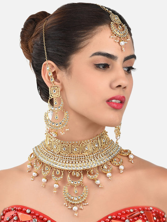 Gold-Plated Kundan-Studded Beaded Jewellery Set