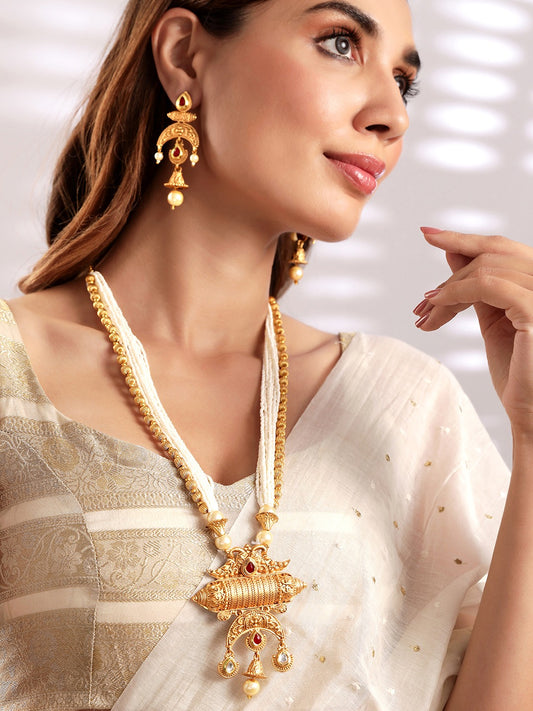 Women Gold-Plated & White Pearl-Embellished Jewellery Set