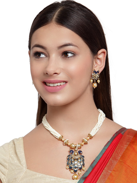 Women Gold-Plated & Blue Handcrafted Jewellery Set