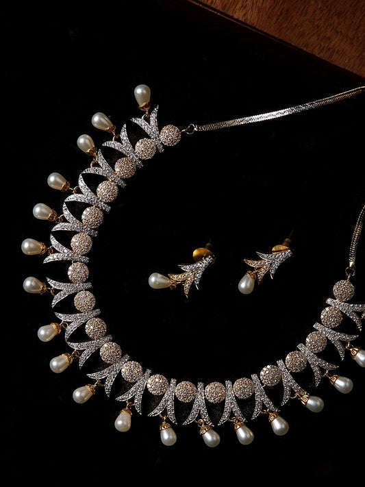 White Gold-Plated CZ Stone-Studded Jewellery Set