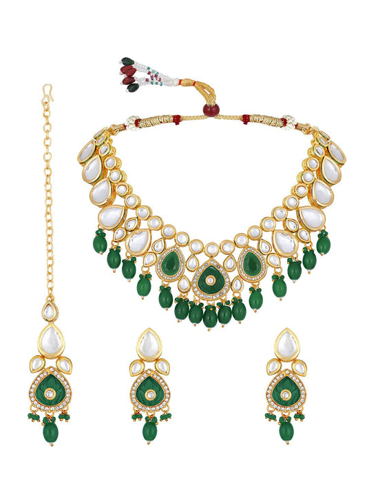 Gold-Plated Kundan-Studded & Beaded Jewellery Set