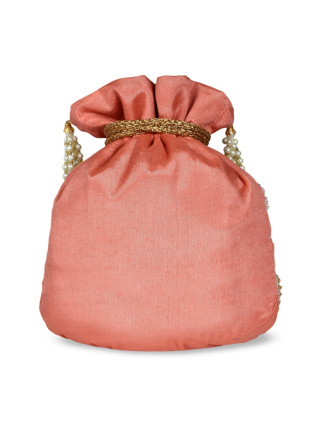 Peach-Coloured & Gold-Toned Embellished Clutch