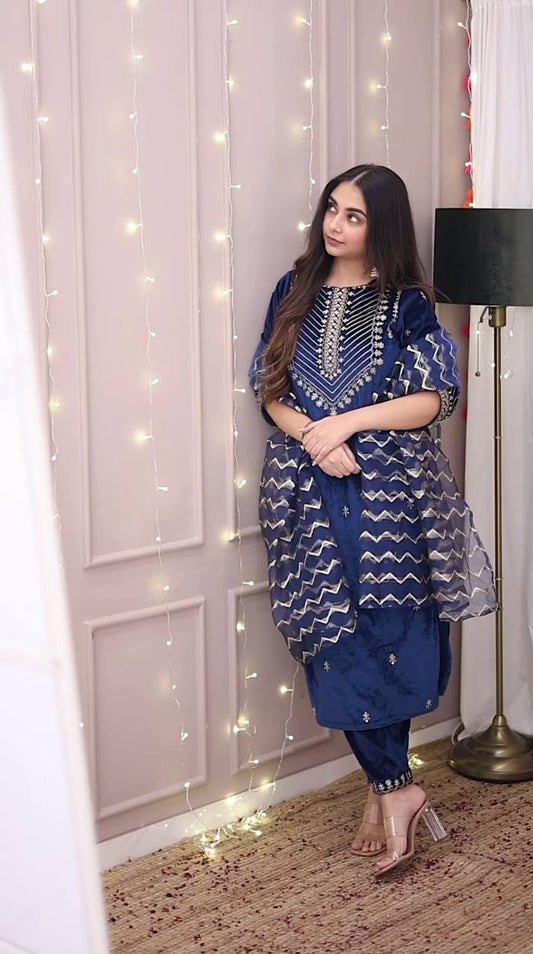 ADORABLE HEAVY VELVET SEQUENCE EMBROIDERY WORK SUIT