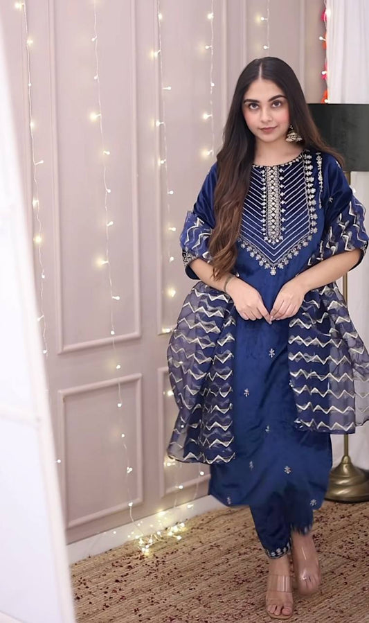 ADORABLE HEAVY VELVET SEQUENCE EMBROIDERY WORK SUIT