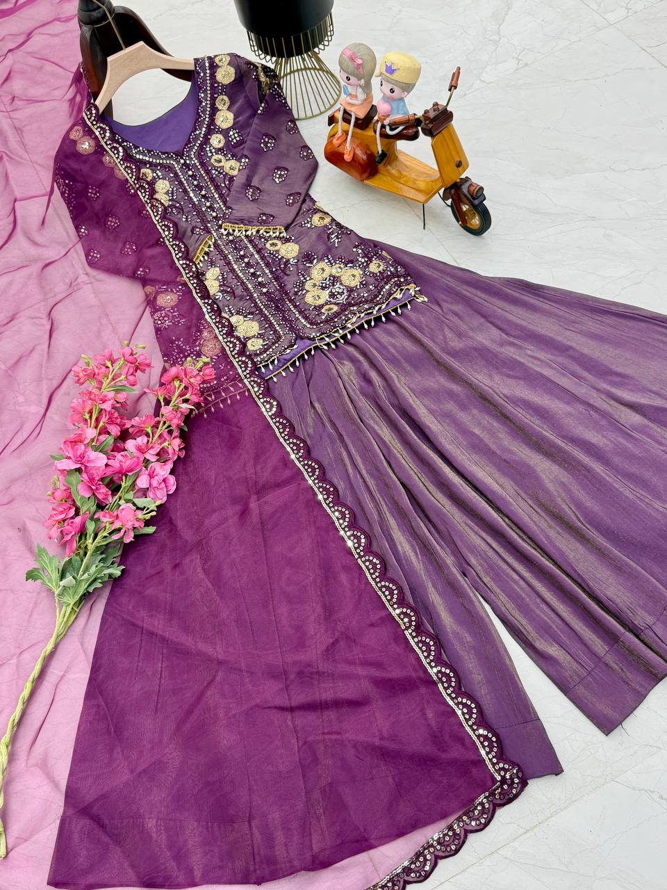 New Designer Party Top Pallazo & Dupatta Set