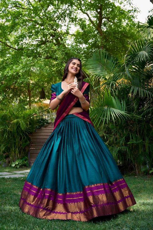 Poly cotton Zari Weaving Work Lehenga