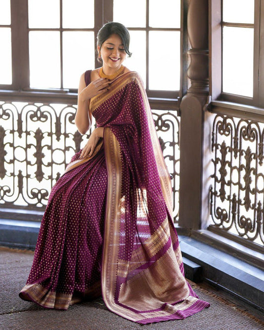 beautiful Zari work in form of traditional motifs Saree