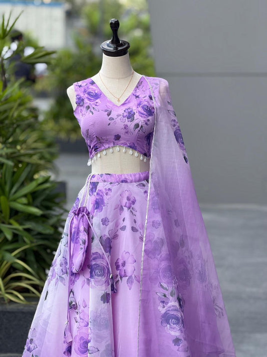 Pure organza silk digital printed lehnga