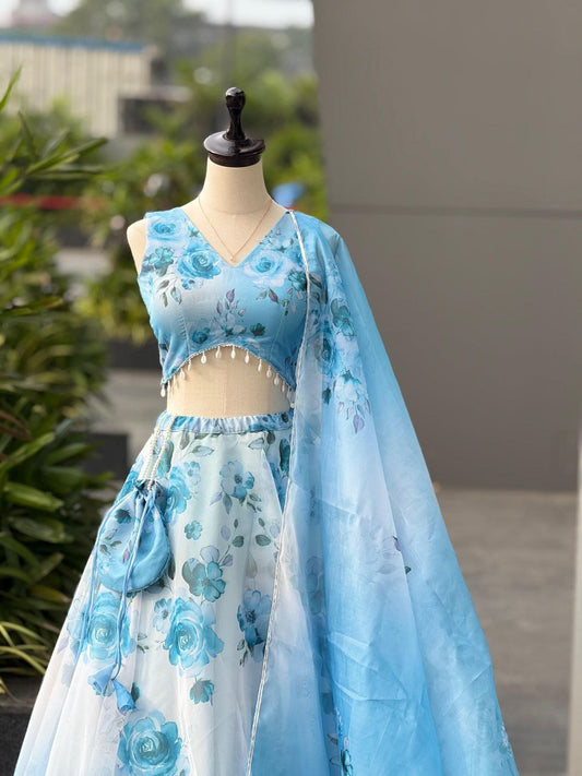 Pure organza silk digital printed lehnga