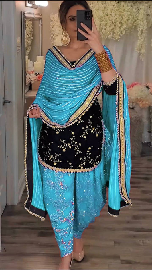 Launching New Designer Party Wear Look Top Dhoti Salwar and Dupatta