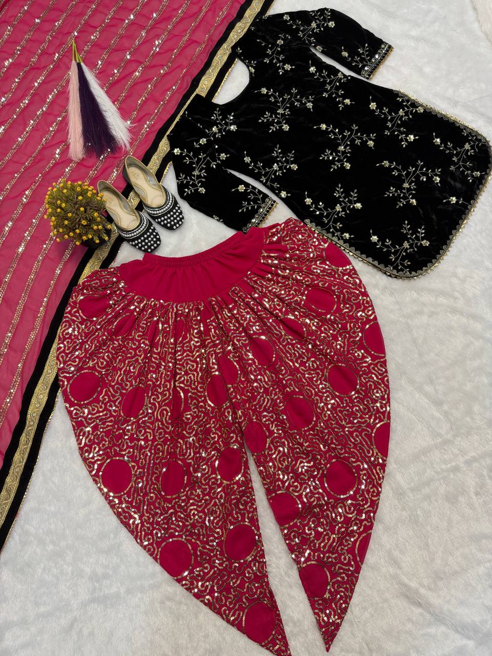 Launching New Designer Party Wear Look Top Dhoti Salwar and Dupatta