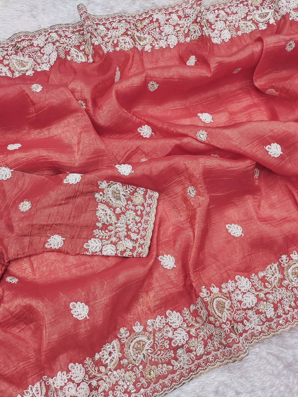 Premium Gold Crush With Heavy Embroidery Codding & Sequins Work