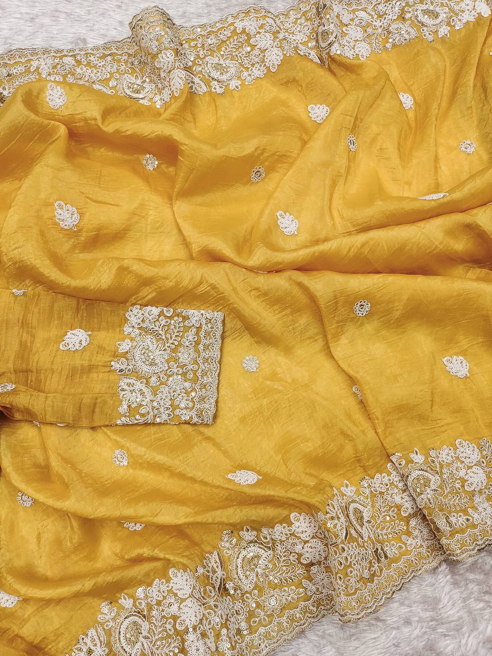 Premium Gold Crush With Heavy Embroidery Codding & Sequins Work