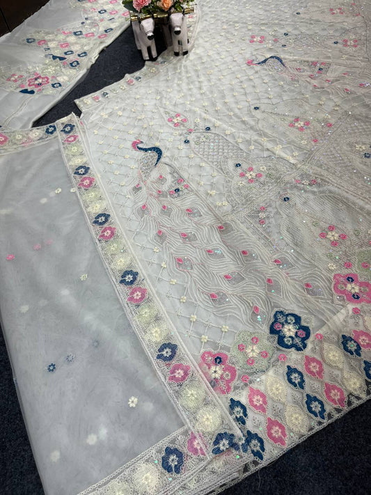 Launching 3.6 meter flared Sequins Embroidery Work Lehenga