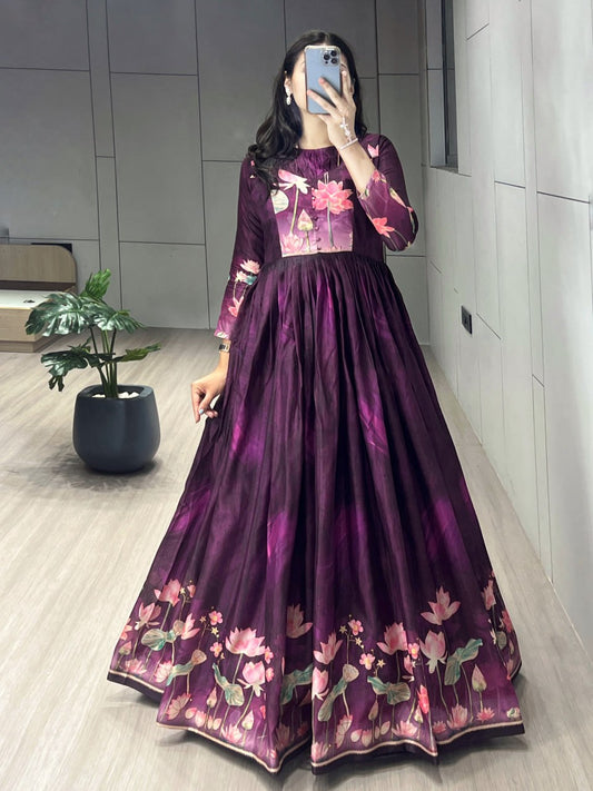 Most Gorgeous Indian Printed Manipuri Silk Long Gowns
