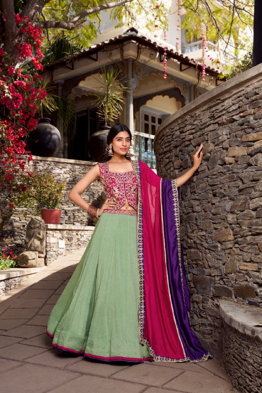 Plain With Sequins and Thread Embroidery Work Belt Lehenga