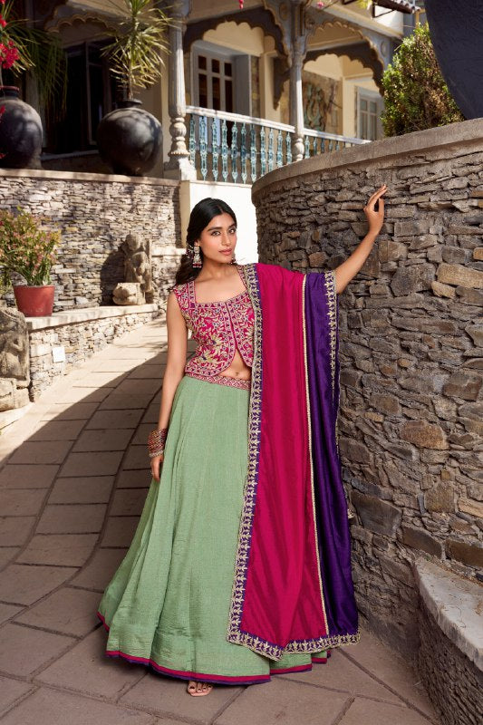 Plain With Sequins and Thread Embroidery Work Belt Lehenga