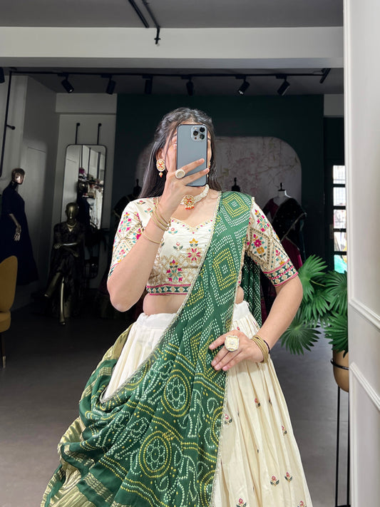 Khadi cotton Sequins And Thread Embroidery Work Lehenga