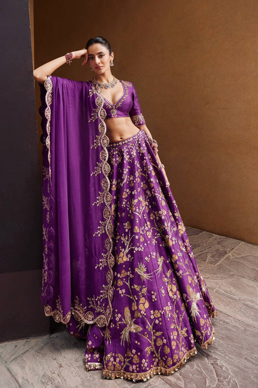 Heavy thai silk lehenga with sequins zari & dori work