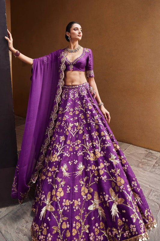 Heavy thai silk lehenga with sequins zari & dori work