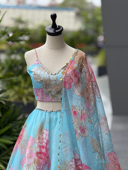 Pure Organza digital printed lehnga