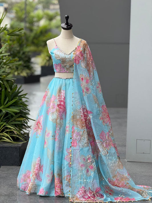 Pure Organza digital printed lehnga