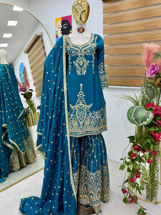 New Designer Party Top Sharara & Dupatta Set