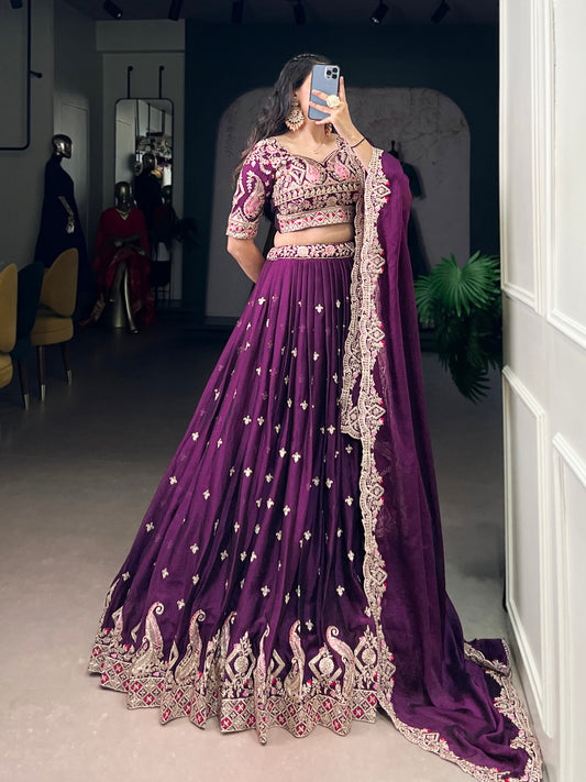 Rangoli Crush Sequins and Thread Embroidery Work Lehenga