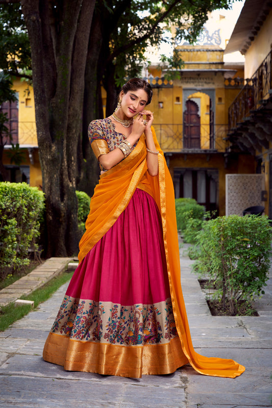 Aastha Silk Printed With Zari Weaving Work Lehenga