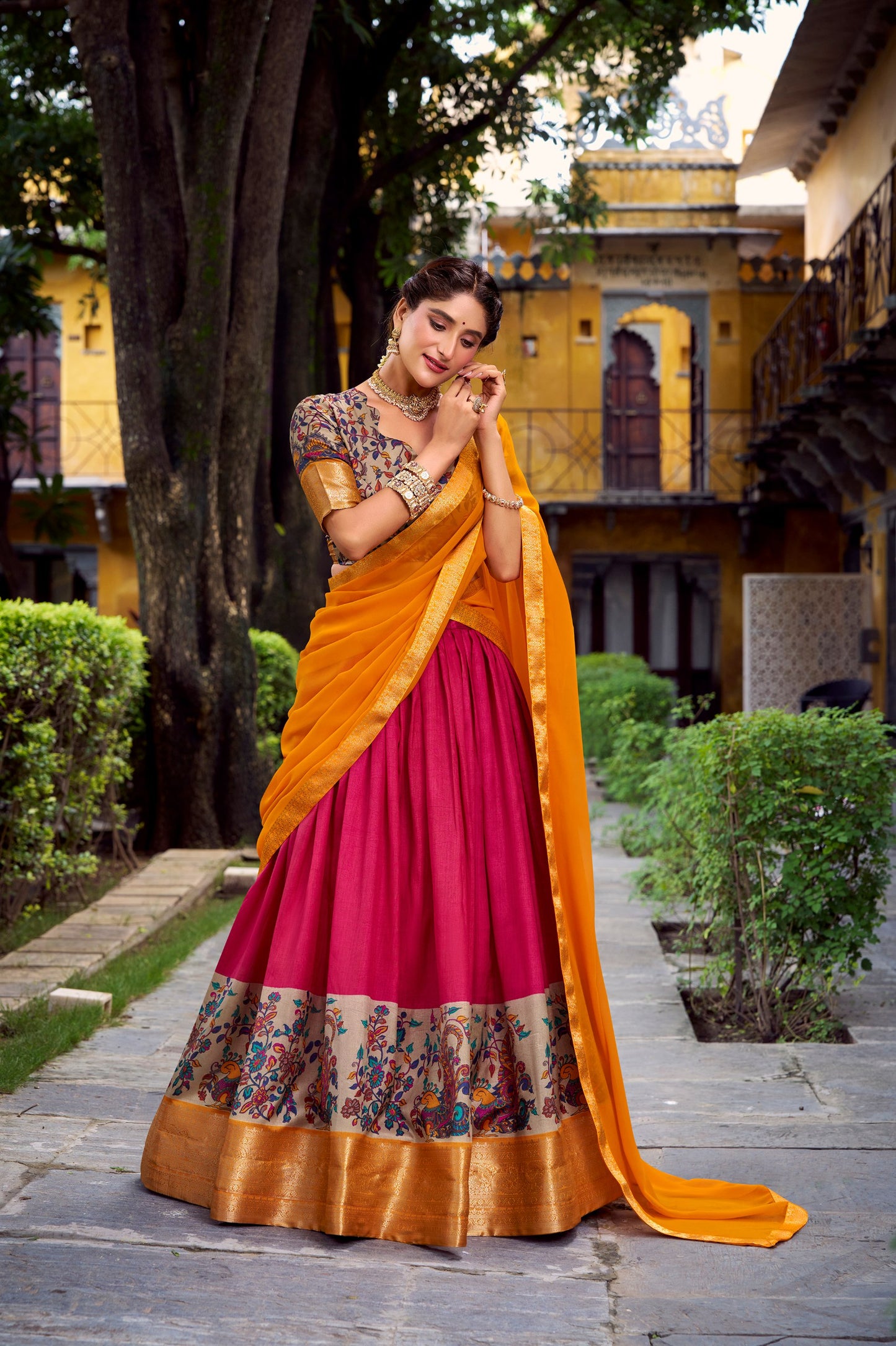 Aastha Silk Printed With Zari Weaving Work Lehenga