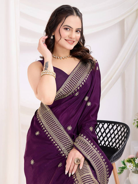 Party Wear Chinon Saree