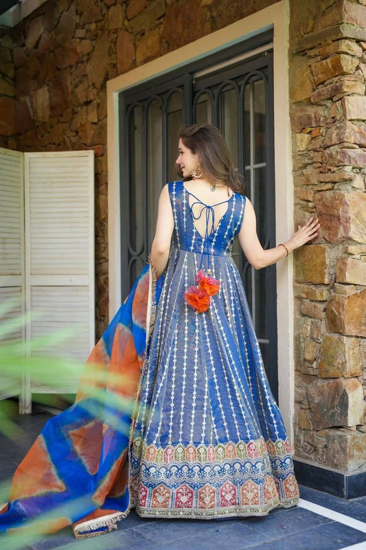 pure organza silk digital printed padded gown