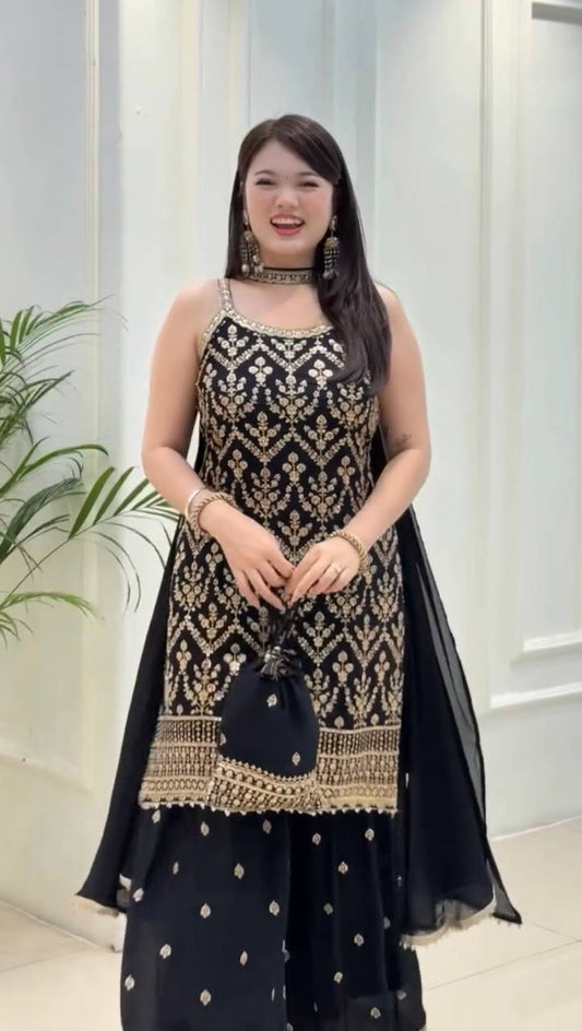 Presenting New Premium Quality With Embroidery Sequence Worked Top Plazzo