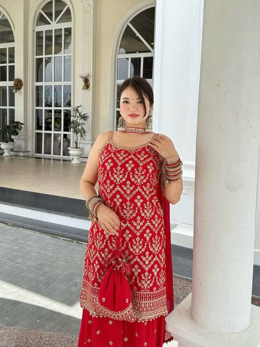 Presenting New Premium Quality With Embroidery Sequence Worked Top Plazzo