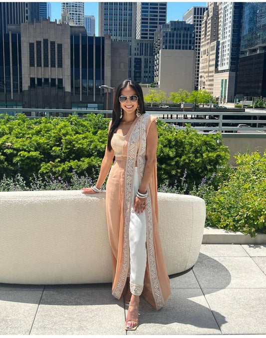 Get this stylish pre stitched saree with stitched pant