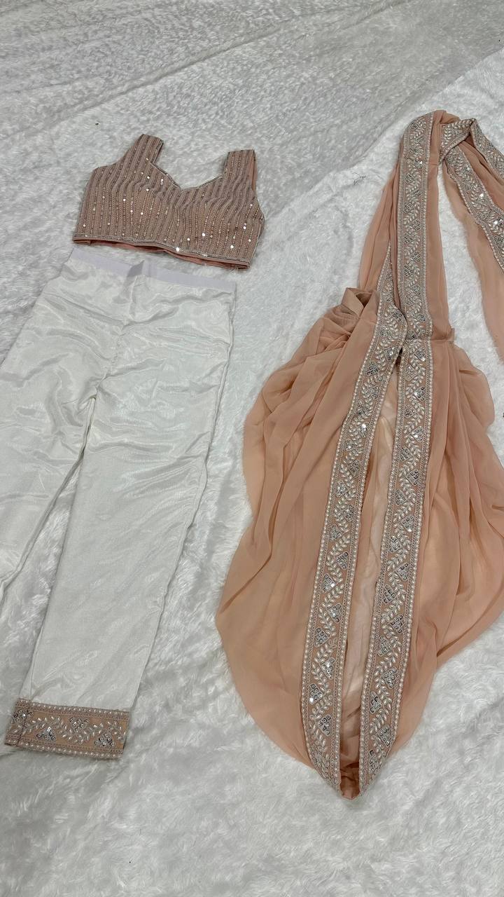 Procurez-vous ce sari élégant pré-cousu avec un pantalon cousu