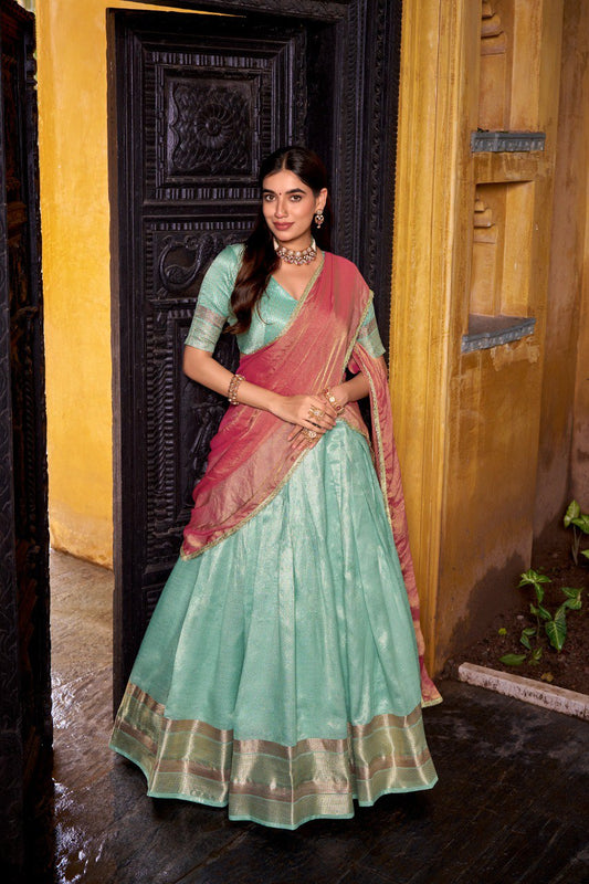 Dupion Silk Zari Weaving Work Lehenga