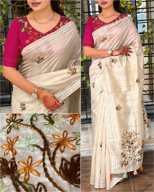Wrapped in the poetry of heritage this tusser cotton saree