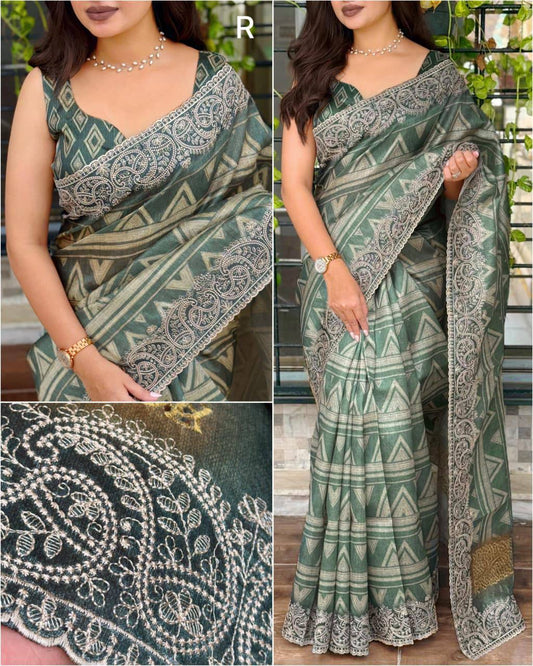 Wrapped in the poetry of heritage this tusser silk digital print saree