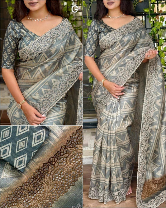 Wrapped in the poetry of heritage this tusser silk digital print saree