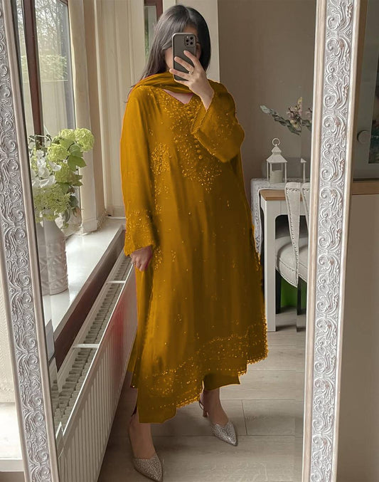 EXCLUSIVE 3 PIECE PLAZZO PAIR WITH DUPATTA IN SEQUENCE EMBROIDERY WORK SUIT