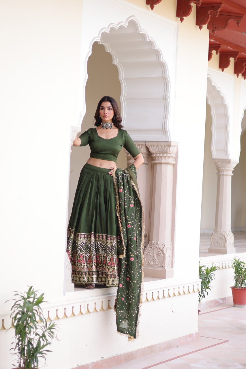 Vichitra Silk With Heavy Sequins & Thread Embroidered work Lehenga