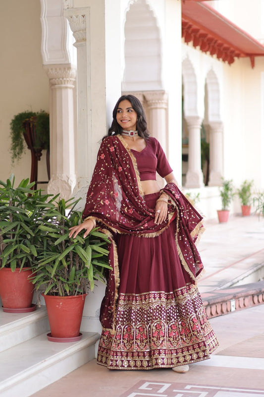 Vichitra Silk With Heavy Sequins & Thread Embroidered work Lehenga