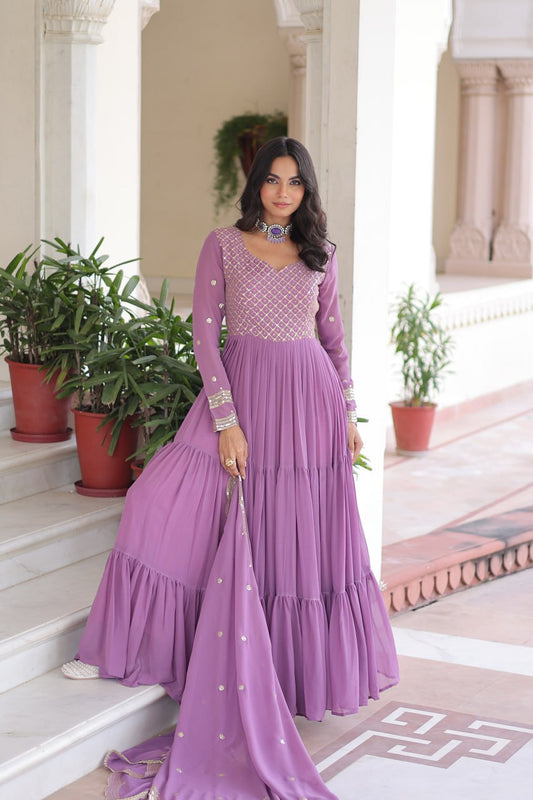 Faux Georgette With Sequins & Zari Embroidered Work Gown