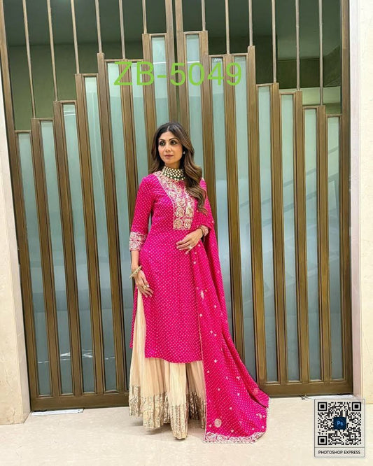 FOX GEORGETTE EMBROIDERY CODDING SIQUNCE WITH PRINT SUIT