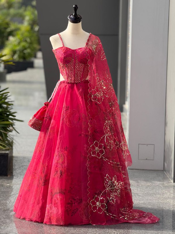 Pure Organza digital printed lehnga