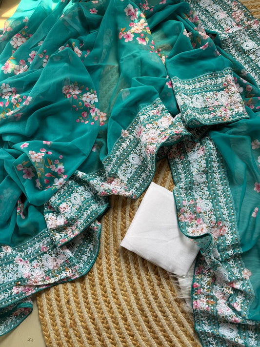 Presenting our premium floral Georgett saree