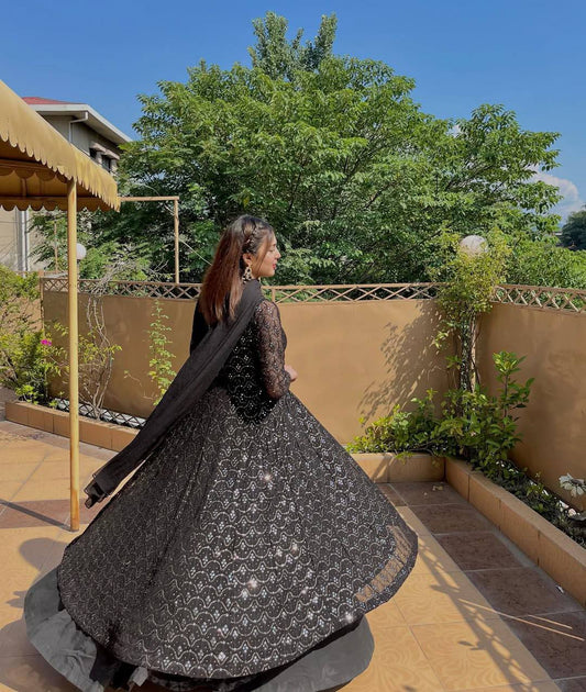 Faux Blooming With Heavy 3/9mm Sequins & Thread Embroidered work Suit